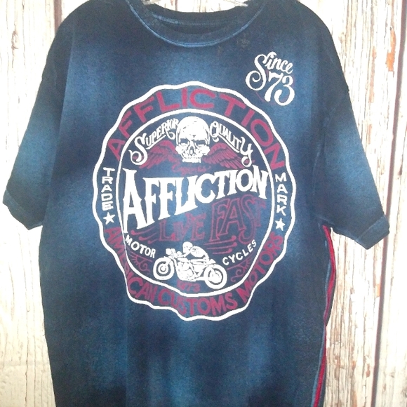 Affliction Live Fast American Customs Motor Cycles S/S Graphic T-shirt Size XL - Picture 1 of 5